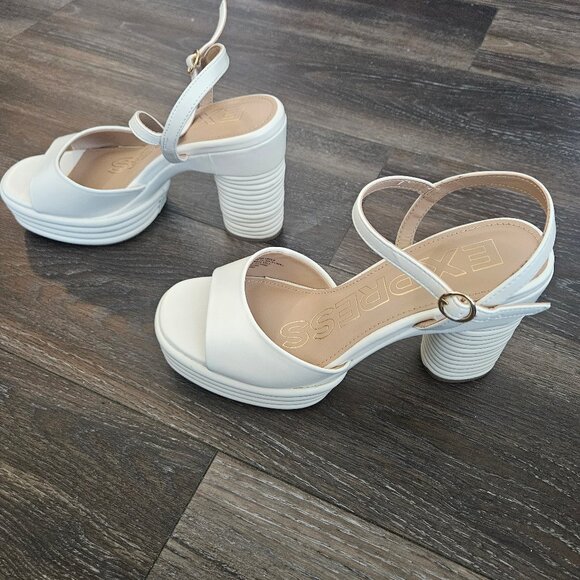 Express White Block Heel Platform Sandals | Size 9 - Picture 3 of 5